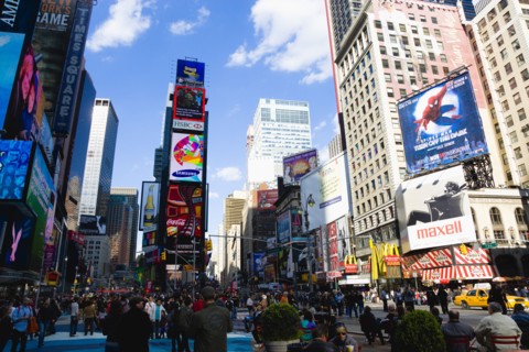USA, New York, New York City, Manhattan  People walking in Times Square at the junction of 7th