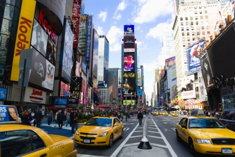 USA, New York, New York City, Manhattan  People walking in Times Square at the junction of 7th