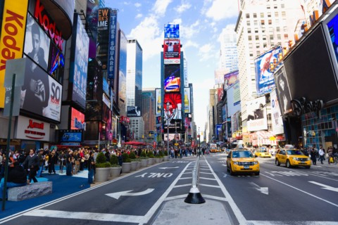 USA, New York, New York City, Manhattan  People walking in Times Square at the junction of 7th