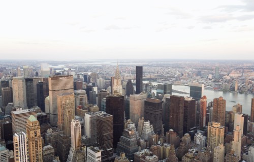 USA, New York, New York City, Manhattan  View from Empire State building over midtown skyscrapers