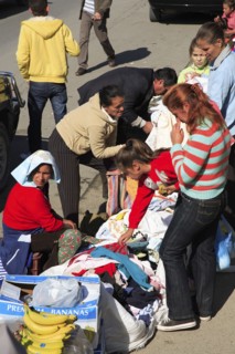 Albania, Tirane, Tirana, Street vendors selling second-hand clothes.