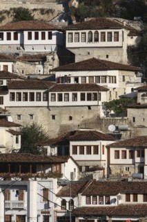 Albania, Berat, Ottoman houses in the old town.