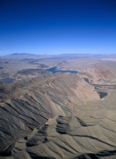 USA, Nevada, General, Aerial view of pushed up rock formations in the desert.