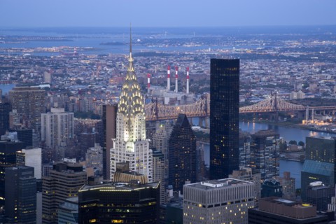 USA, New York, New York City, Manhattan  View from Empire State building over midtown skyscrapers