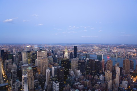 USA, New York, New York City, Manhattan  View from Empire State building over midtown skyscrapers