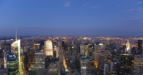 USA, New York, New York City, Manhattan  View from Empire State building over midtown skyscrapers