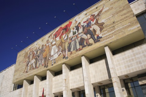 Albania, Tirane, Tirana, National History Museum. Mosaic on the exterior facade of the National