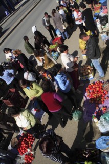 Albania, Tirane, Tirana, Street vendors selling fruit and vegetables.