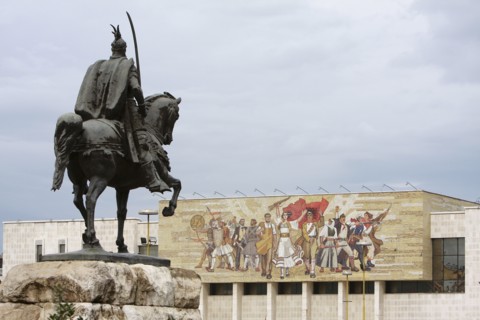 Albania, Tirane, Tirana, Equestrian statue of George Castriot Skanderbeg in Skanderbeg Square with