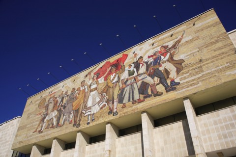 Albania, Tirane, Tirana, National History Museum. Mosaic on the exterior facade of the National