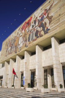 Albania, Tirane, Tirana, National History Museum. Mosaic on the exterior facade of the National