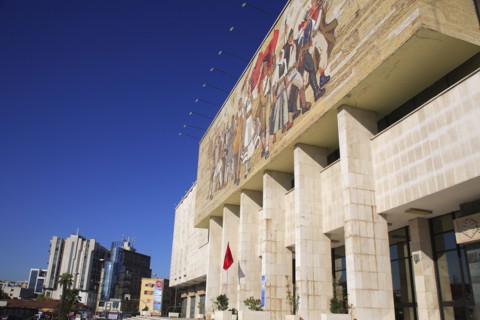 Albania, Tirane, Tirana, National History Museum. Exterior facade and entrance of the National