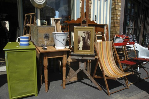 Wales, General, Display of furniture and other items outside a Bric A Brac shop