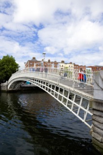 Ireland, County Dublin, Dublin City, The 1816 cast iron Ha Penny or Half Penny Bridge across the