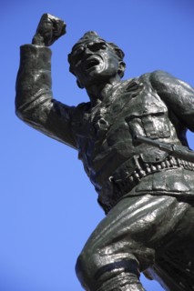 Albania, Tirane, Tirana, Statue of the Unknown Partisan. Part view from below  looking upwards