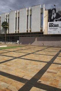 Albania, Tirane, Tirana, National Art Gallery exterior facade with advertising for photography