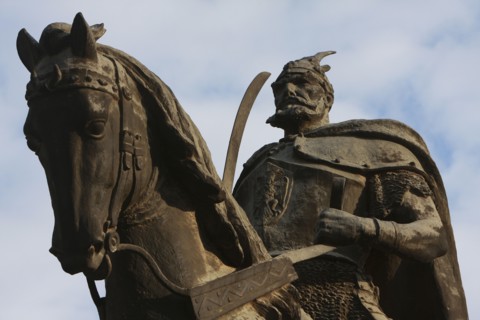 Albania, Tirane, Tirana, Part view of equestrian statue of George Castriot Skanderbeg  the national