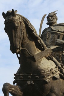 Albania, Tirane, Tirana, Part view of equestrian statue of George Castriot Skanderbeg  the national