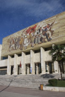 Albania, Tirane, Tirana, National History Museum. Mosaic on the exterior facade of the National