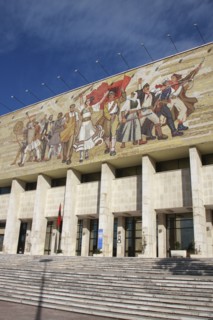 Albania, Tirane, Tirana, National History Museum. Mosaic on the exterior facade of the National