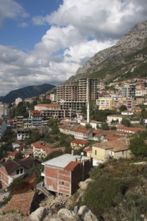 Albania, Kruja, View over hillside residential area.