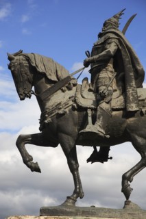 Albania, Tirane, Tirana, Part view of equestrian statue of the national hero George Castriot