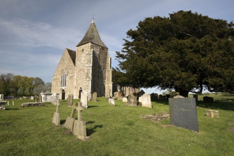England, Kent, Romney Marshes, Old Romney  Derek Jarmans modern headstone the graveyard of St