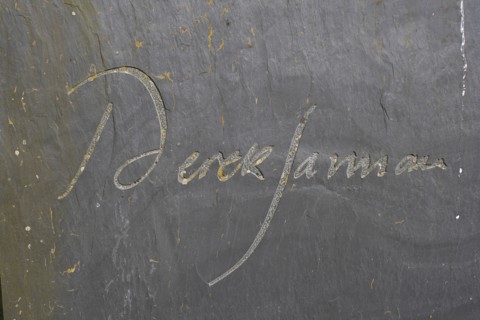 England, Kent, Romney Marshes, Old Romney  Detail of Derek Jarmans modern headstone the graveyard