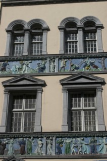 Ireland, Dublin, Temple Bar  Essex Quay  bulding with elaborate frieze.