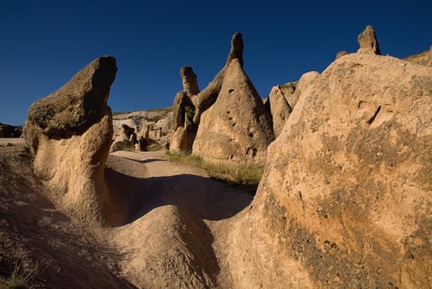 Rock formations in tufa volcanic landscape of Devrent Valley also known as Imaginery Valley or Pink