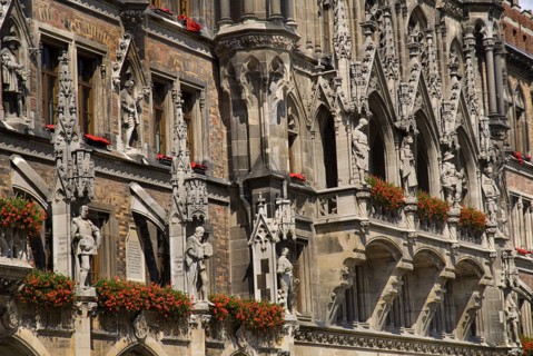 Marienplatz. Aerial view of the New Town Hall or Neues Rathaus built 1867-1908 designed by Georg