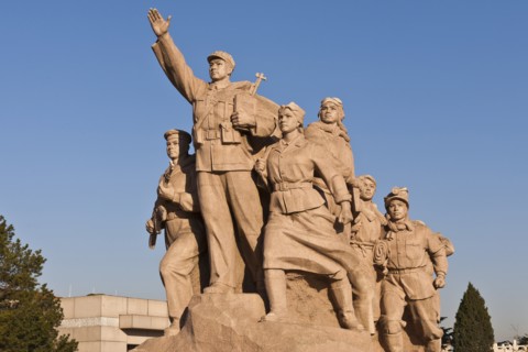 Tiananmen Square A statue outside the Mausoleum of Mao Zedong. Photo : Mel Longhurst
