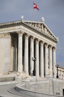 Parliament building. Colonnaded exterior facade. Photo: Bennett Dean