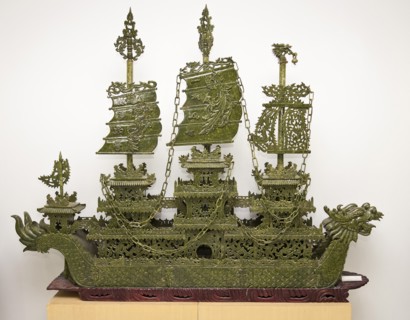 Jade carving of a Chinese dragon boat displayed in a jade shop. Photo: Mel Longhurst
