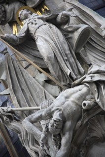 Detail of Pulpit of Saint John of Capistrano on the outside of Stephansdom Cathedral. Photo :