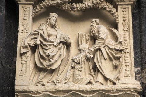 Stone carving on the outside of Stephansdom Cathedral. Photo: Bennett Dean