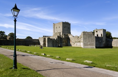Portchester Castle showing the Norman 12th Century Tower and 14th Century Keep built within the