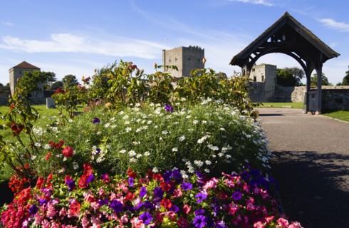 Portchester Castle showing the Norman 12th Century Tower and 14th Century Keep built within the