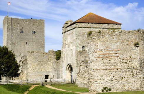 Portchester Castle showing the Norman 12th Century Tower and 14th Century Keep within the Roman 3rd