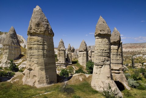 Love Valley. Group of phallic shaped fairy chimney rock formations in popular valley outside Goreme