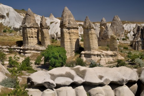 Love Valley. Group of phallic shaped fairy chimney rock formations in popular valley outside Goreme