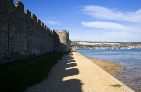 Portchester Castle Norman 12th Century flint walls rebuilt on the site of the Roman 3rd Century