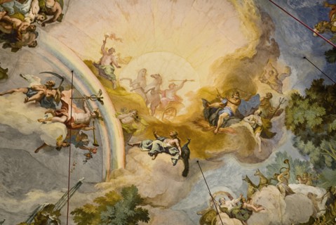 Nymphenburg Palace. Interior of Steinerner Saal the Stone or Great Hall with white and gold baroque