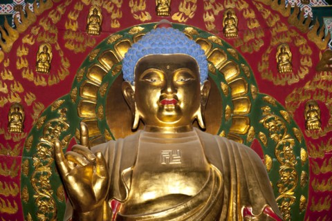 A golden Buddha Shaolin Temple birthplace of Kung Fu Song Shan near Zhengzhou. Photo: Mel