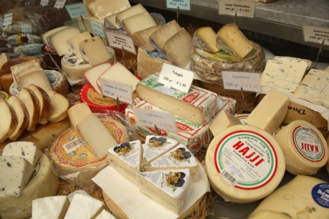 Display of cheese in the Naschmarkt. Photo: Bennett Dean