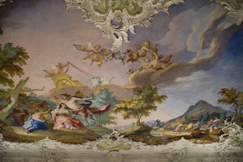 Nymphenburg Palace. Interior of Steinerner Saal the Stone or Great Hall with white and gold baroque