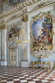 Nymphenburg Palace. Interior of Steinerner Saal the Stone or Great Hall with detail of paintings