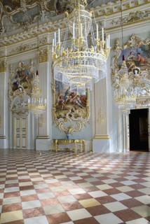 Nymphenburg Palace. Interior of Steinerner Saal the Stone or Great Hall with detail of paintings