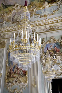 Nymphenburg Palace. Interior of Steinerner Saal the Stone or Great Hall with detail of paintings
