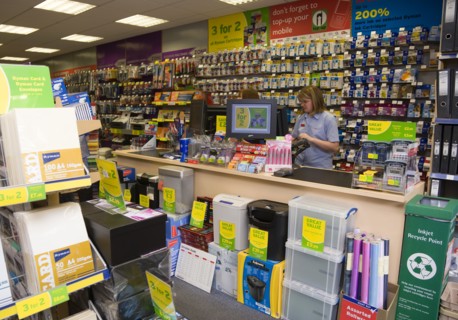 Rymans office staionery store with two female shop assistants behind counter. Photo: Paul Seheult
